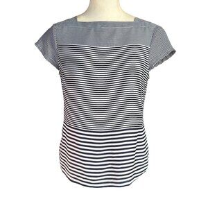 LOFT Petites blue and white striped short sleeve top women's size XSP
